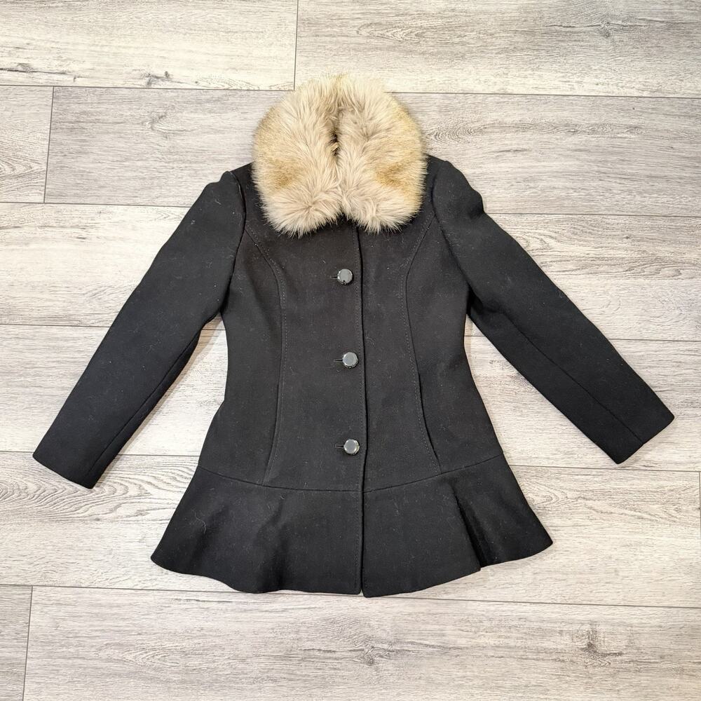 Kate Spade Wool Coat Womens Small Preppy Old Money Removable Fur Collar Winter S